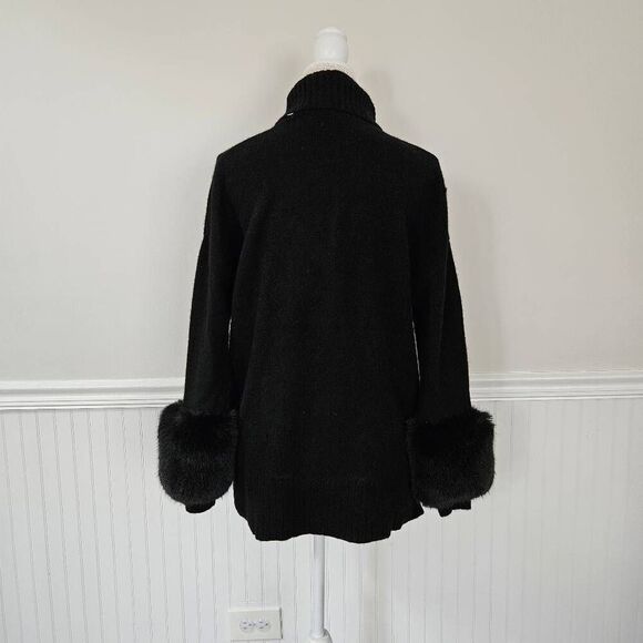 Magaschoni 100% Cashmere Black Fur-Lined Turtleneck Sweater Size Small - Picture 3 of 7